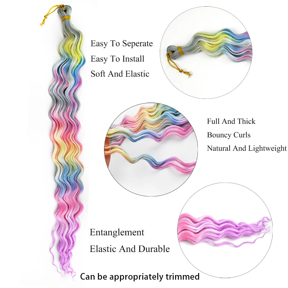 24 Inch Colored Deep Wave Crochet Hair – Synthetic Water Wave Braiding Extensions