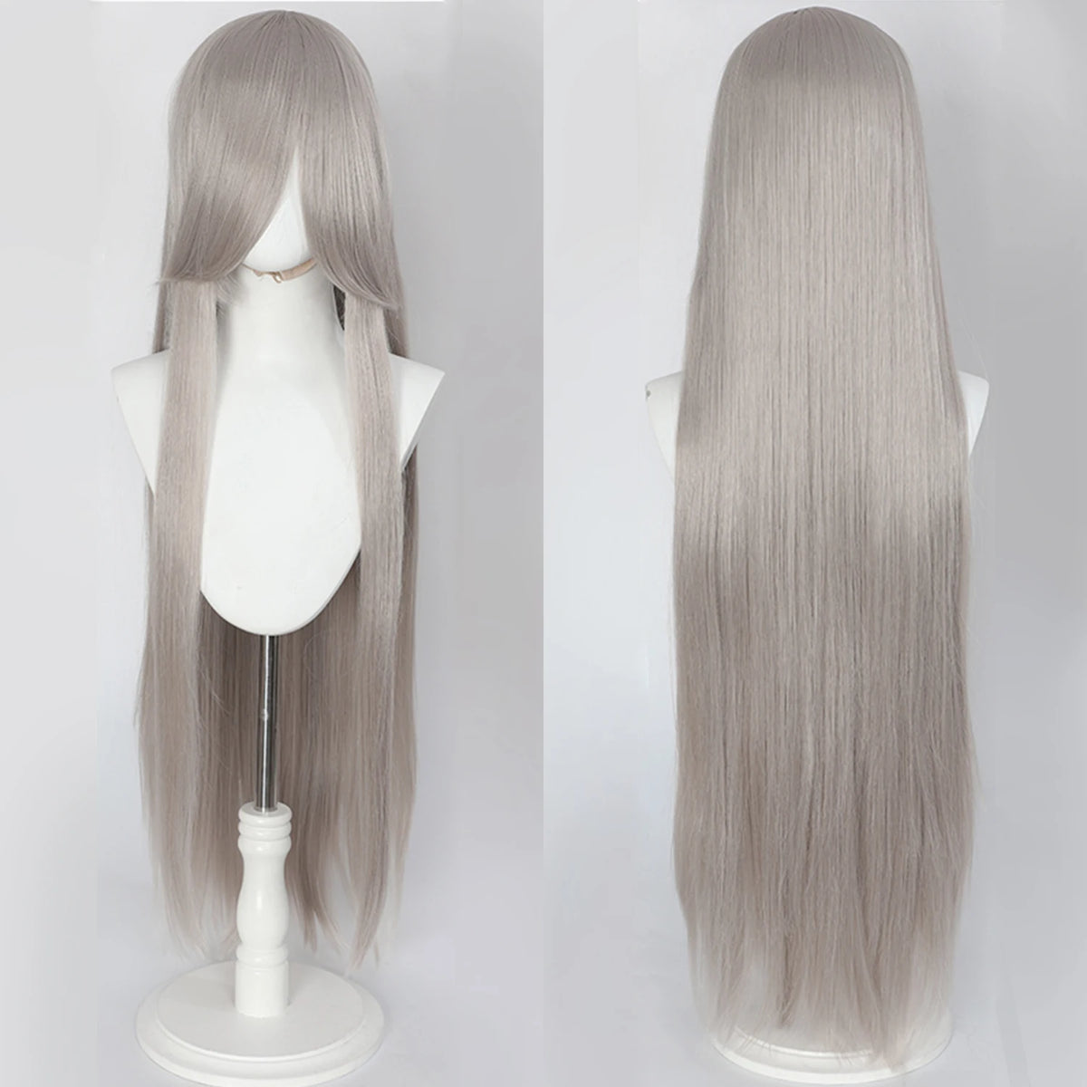 100cm Long Straight Synthetic Wig with Bangs – Pink Purple Cosplay Wig for Women