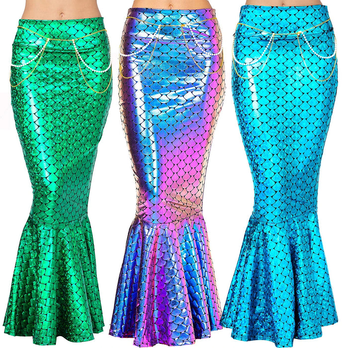 Womens Mermaid Long Tail Costume Sequin Maxi Skirt Cosplay Halloween Costume Dress Adult Role Play Party Costumes