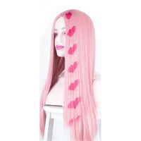 26 Inch Long Straight Pink Synthetic Wig – Heat Resistant Middle Part Wig with Wig Cap