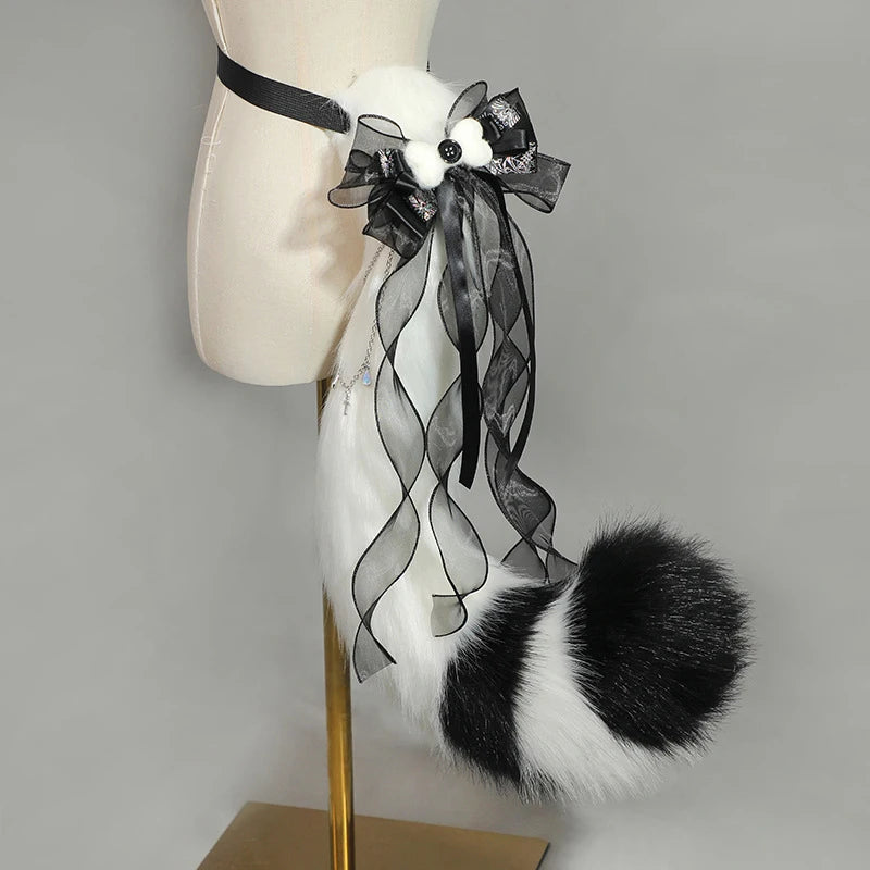 Hand-made Realistic Fluffy Fox Ear Headwear Faux Fur Wolf  Tail Plush Cat Claw Gloves Lolita Anime Exhibition Cosplay Props