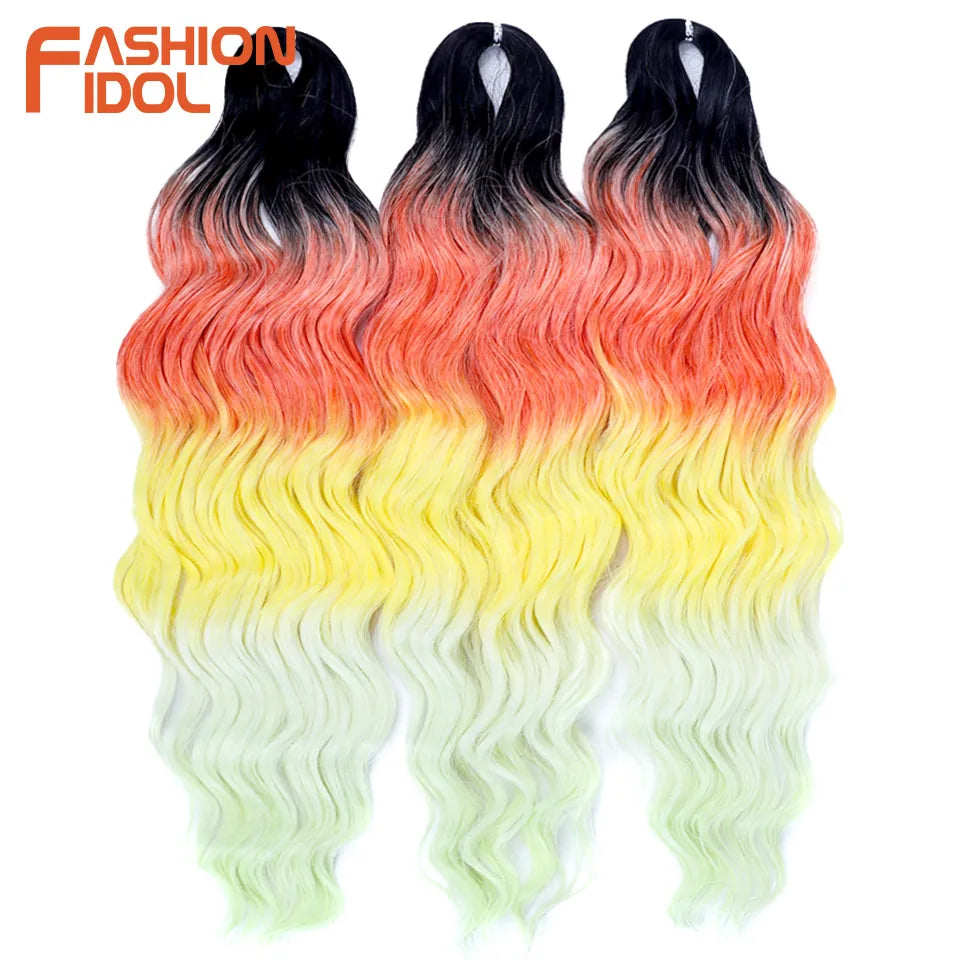 24 Inch Synthetic Hair Water Wave Braiding Hair Extensions Ombre Blonde Deep Wave Afro Curl Twist Crochet Hair for Women
