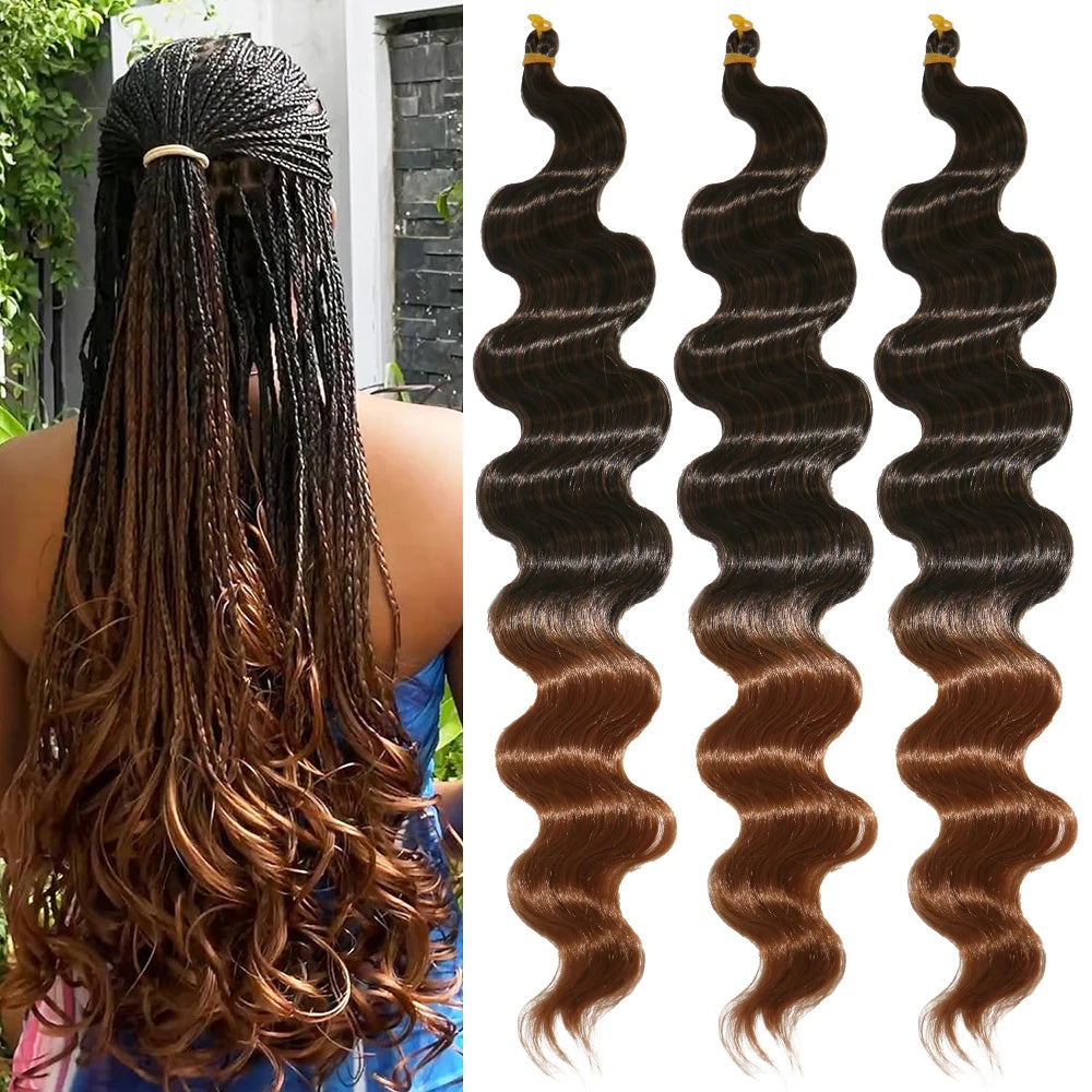 24 Inch Body Wave Braiding Hair French Curl for Goddess Box Braids Crochet Hair Braids Synthetic Hair Extensions（3pcs，T30#）