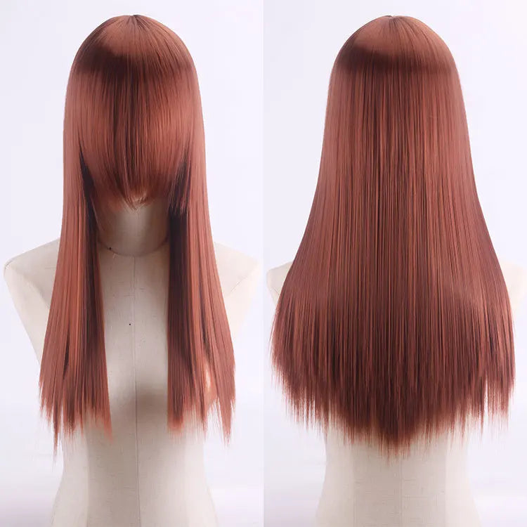 Cosplay Synthetic Wig 60cm Long Straight Curly Hairpiece Thickened High Temp Fiber Rainbow Color Rose Cap Party Halloween
