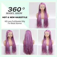 28Inch Pink Highlight Box Braided Wigs for Women Knotless Goddess Box Braid Lace Front Wig Colored Crochet Braid Synthetic Wig