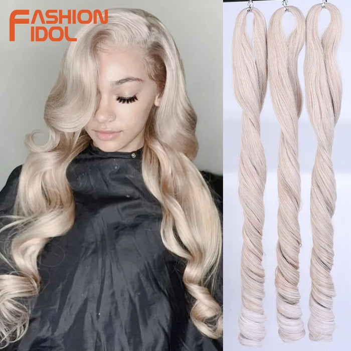 18 Inch French Curly Crochet Braiding Hair Synthetic Blonde Loose Wave Braids Hair Spiral Curls Hair Extensions