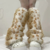 Plush Faux Fur Leg Warmers Leopard Pattern Winter Boot Covers