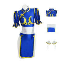 Blue Chinese Qipao Costume Dress – 7PCS Kung-Fu Party Outfit