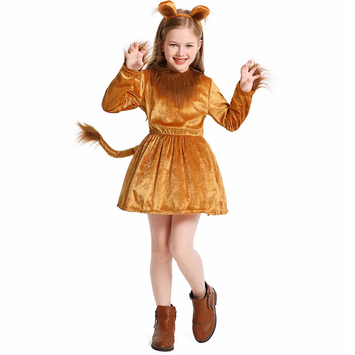 Girls Lion Costume Dress – Kids Animal Party Outfit for Halloween & Stage Show