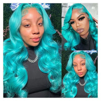 Teal Color Human Hair Wig – 13x6 Lace Front Body Wave