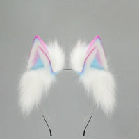 2025 New Handmade Colorful Gradient Cat Ears Headband Adjustable Belt Fox Tail Halloween Cosplay Animal Wolf Props