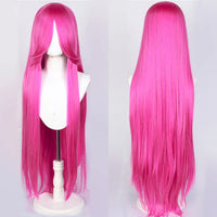 100cm Long Straight Synthetic Wig with Bangs – Pink Purple Cosplay Wig for Women