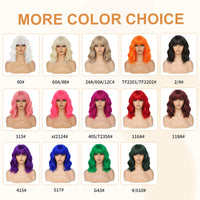 14inch Short Wavy Bob Synthetic Wig with Air Bangs Heat Resistance Shoulder Length Curled Wigs for Daily Use Cosplay for Women