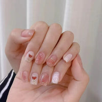 24Pcs Medium Short Square False Nails Glittering Nail Art White Wearable Fake Nail Silver French Full Cover Press on Nail Tips