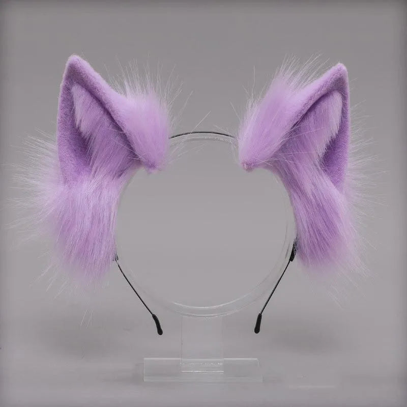 Plush Cat Ears Realistic Lolita Headband Cat Tail Cosplay Accessories Hand-made Simulation Animal Ears Halloween Headwear Kawaii