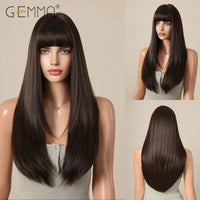 Ombre Light Pink Blonde Long Straight Wig Synthetic Colorful Lolita Cosplay Hair Wigs with Bangs for Women Heat Resistant