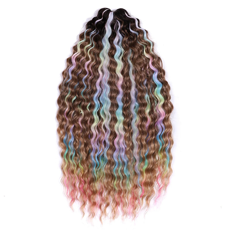 22 Inch Ombre Blonde Rainbow Water Wave Crochet Hair – 300g Synthetic Curly Braiding Extensions