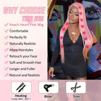26 Inch Long Straight Pink Synthetic Wig – Heat Resistant Middle Part Wig with Wig Cap