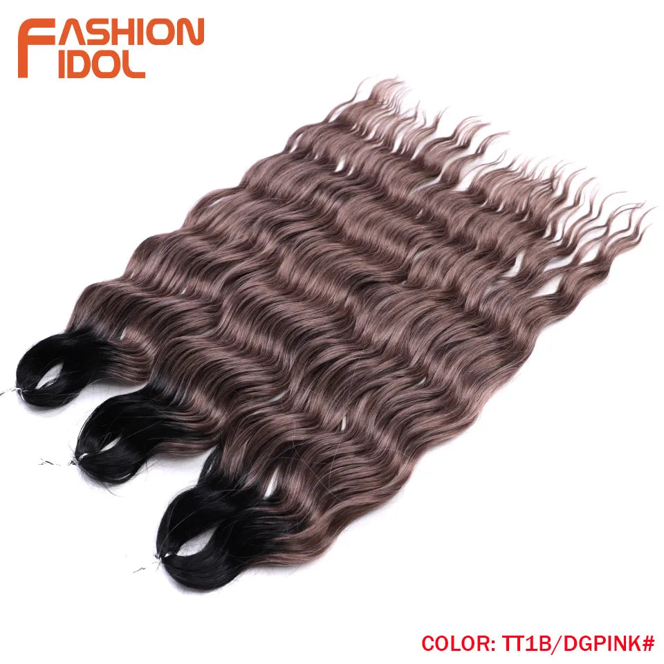 24 Inch Synthetic Hair Water Wave Braiding Hair Extensions Ombre Blonde Deep Wave Afro Curl Twist Crochet Hair for Women