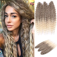 22 Inch Ombre Blonde Rainbow Water Wave Crochet Hair – 300g Synthetic Curly Braiding Extensions