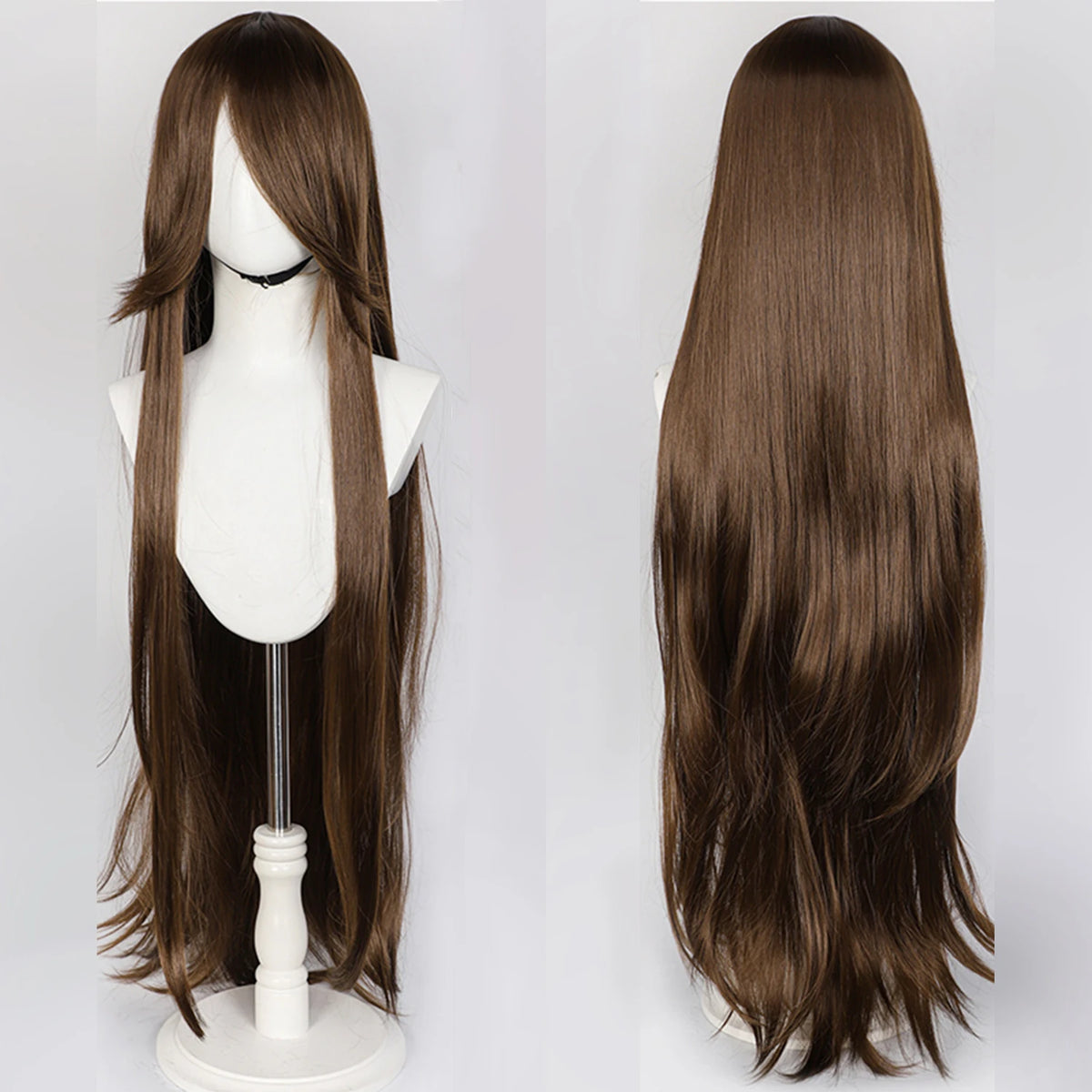 100cm Long Straight Synthetic Wig with Bangs – Pink Purple Cosplay Wig for Women