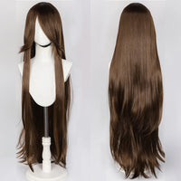100cm Long Straight Synthetic Wig with Bangs – Pink Purple Cosplay Wig for Women