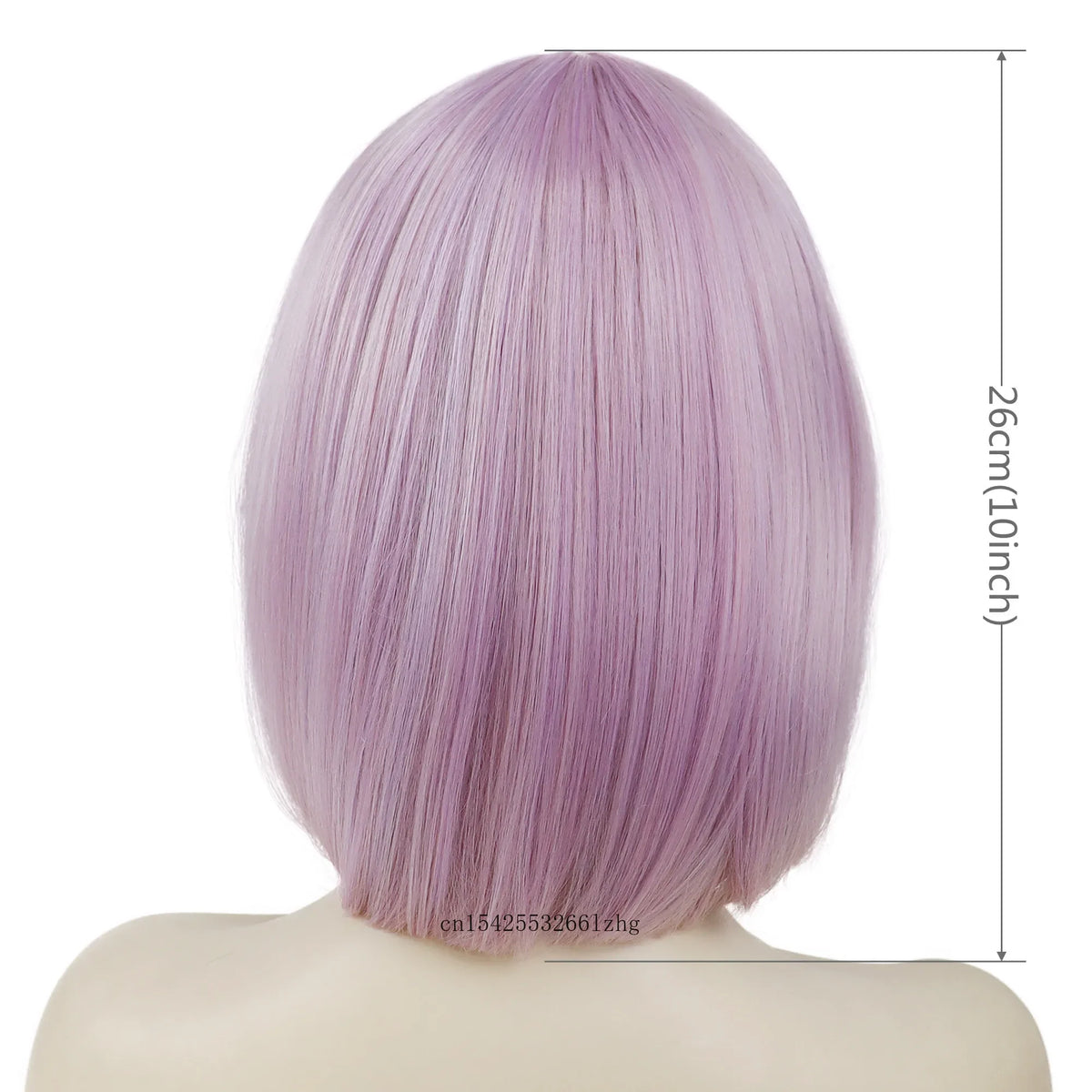 Light Purple Pink Bob Wig with Bangs – Synthetic Straight Cosplay Wig for Women