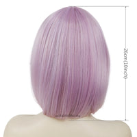 Light Purple Pink Bob Wig with Bangs – Synthetic Straight Cosplay Wig for Women