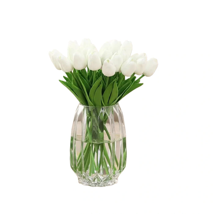 White Tulip Artificial Flowers – Real Touch Fake Tulips for Home Decor, Weddings & Photography Props (10pcs / 20pcs)