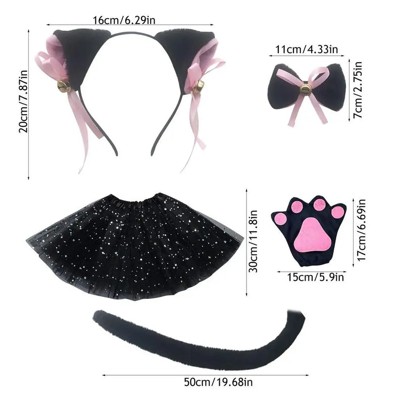 Cat Ears and Tail Set Cat Costume White Black 3D Animal Costume for Stage Performances Cosplay Party Kid Easter Cosplay Birthday