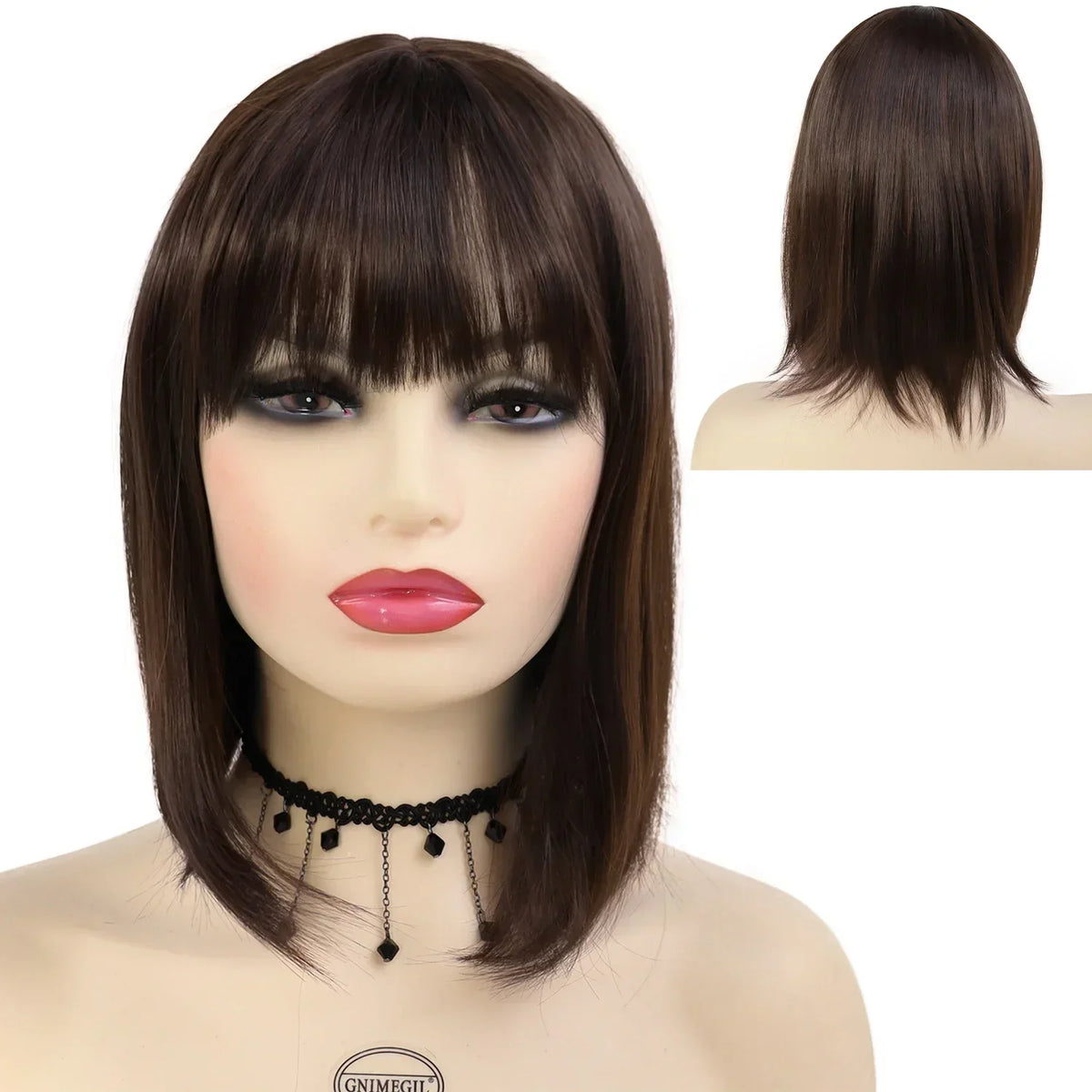 Short Bob Wigs Synthetic Silky Straight Hair Wig with Bangs for White Women Cosplay Natural Nice Looking Pink Lolita Wigs Girls