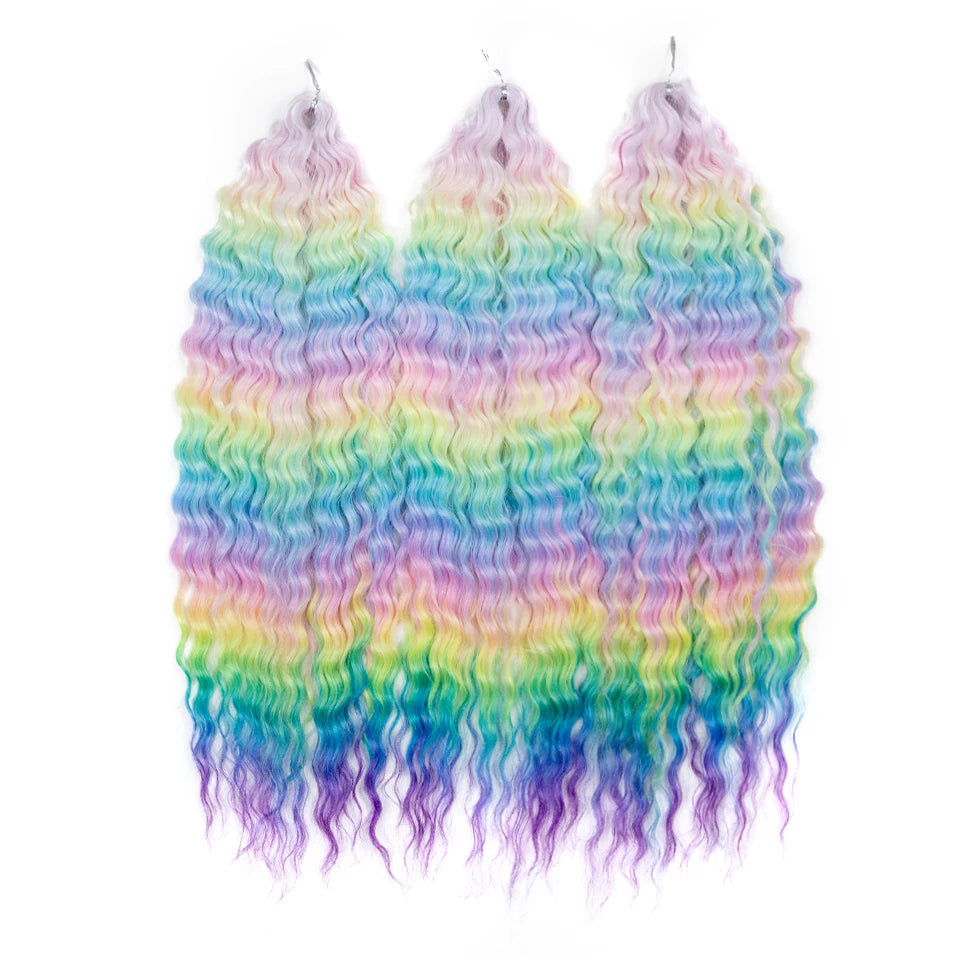 22 Inch Ombre Blonde Rainbow Water Wave Crochet Hair – 300g Synthetic Curly Braiding Extensions