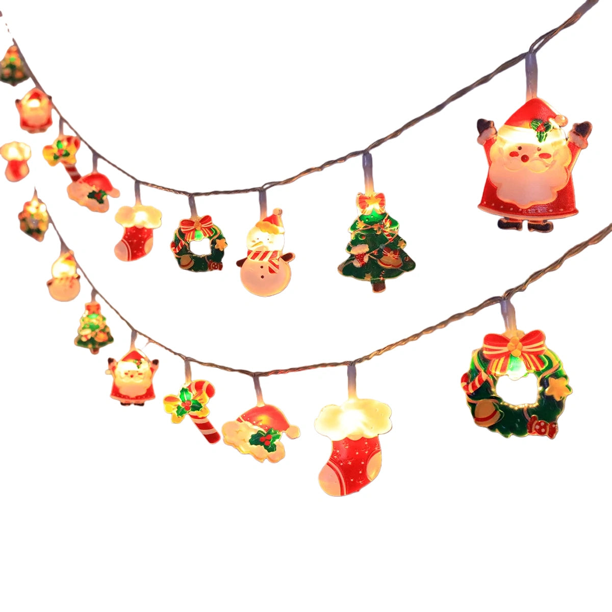 LED Christmas String Lights，with Santa/Snowman/Candy Cane/Christmas Stocking/Snowflake Designs, for Christmas Party/Indoor/Tree