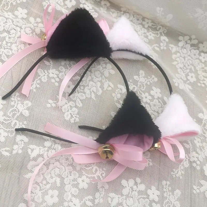 Cat Ears and Tail Set Cat Costume White Black 3D Animal Costume for Stage Performances Cosplay Party Kid Easter Cosplay Birthday