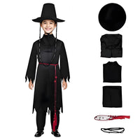 Black Gothic Costume Dress – Complete Outfit with Hat & Necklace for Halloween & Party