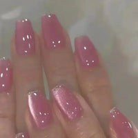 24Pcs Medium Short Square False Nails Glittering Nail Art White Wearable Fake Nail Silver French Full Cover Press on Nail Tips