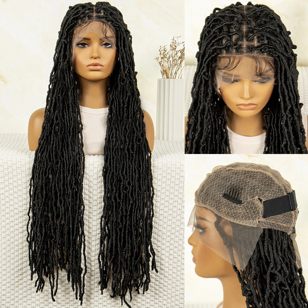 36 Inch Synthetic Braided Hair Wig Full Lace Ombre Colored Hair Wig for Black Women Box Braids Twisted Hairstyle Wigs