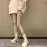 Japanese Lolita Retro Floral Rattan White Hosiery Hot Tights Classic Lolita Hollowed Out Lace Mesh Stockings Bottomed Pantyhose