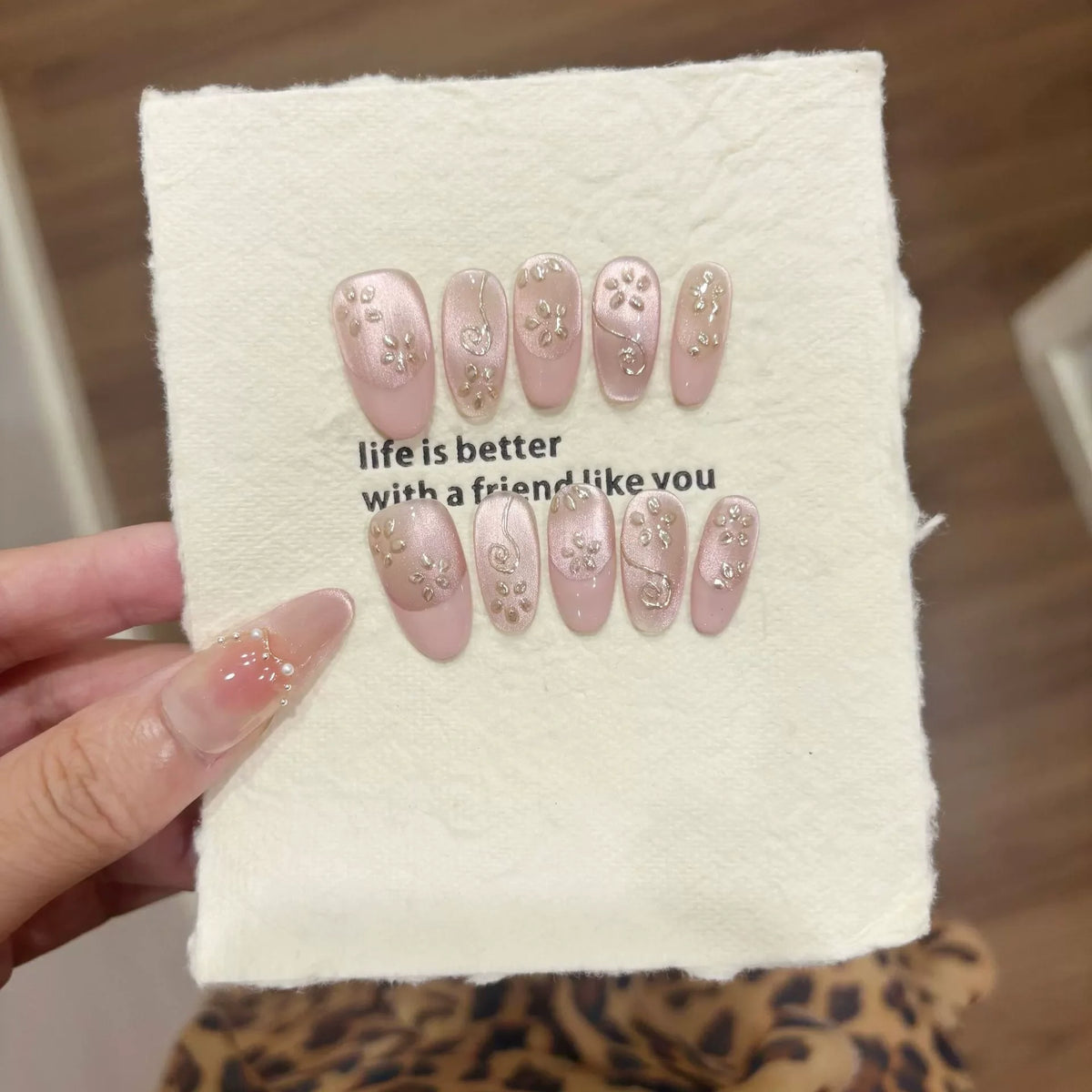 10pcs Handmade Cat Eye Almond Press-On Nails – Light Blue with Bow Accent