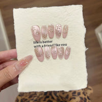 10pcs Handmade Cat Eye Almond Press-On Nails – Light Blue with Bow Accent