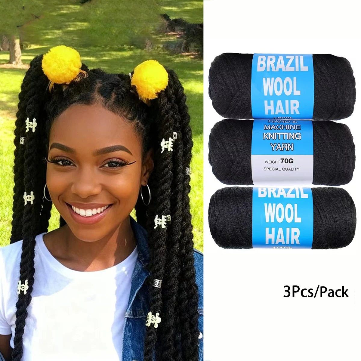 Brazilian Wool Braiding Hair | Acrylic Yarn for Crochet Braids Perfect for Senegalese twists, Senegal twist braids, and protective hairstyles