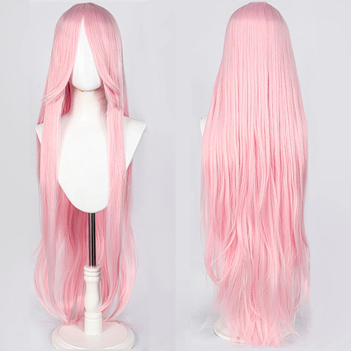 100cm Long Straight Synthetic Wig with Bangs – Pink Purple Cosplay Wig for Women