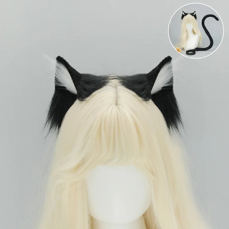 Handmade Plush Cat Ear Headband & Tail Set – Realistic Animal Cosplay Kit for Anime, Halloween & Furry Events