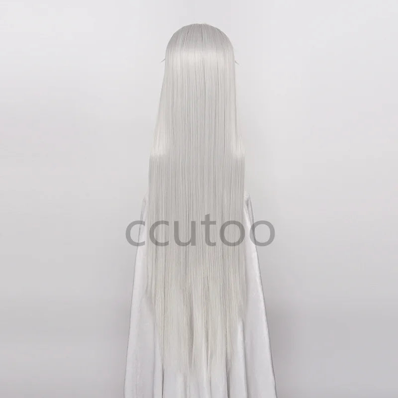 ccutoo Synthetic Hair Sesshoumaru Cosplay Wigs 100cm Long Silver Grey Styled Heat Resistant Party Role Wig + Wig Cap