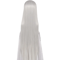 100cm Long Silver Grey Cosplay Wig – Styled Heat-Resistant Synthetic Hair with Wig Cap for Costume & Party