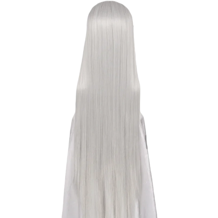 100cm Long Silver Grey Cosplay Wig – Styled Heat-Resistant Synthetic Hair with Wig Cap for Costume & Party