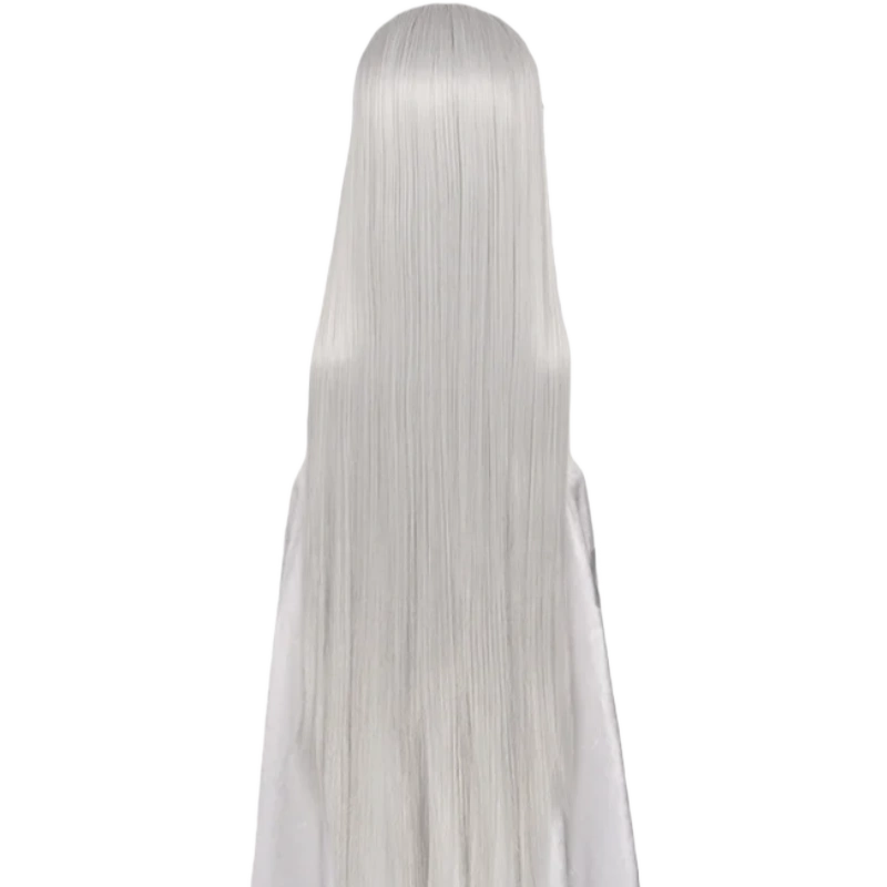 100cm Long Silver Grey Cosplay Wig – Styled Heat-Resistant Synthetic Hair with Wig Cap for Costume & Party