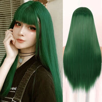 Synthetic Straight Wigs with Bangs Long Silky Heat Resistant Fiber Hair Full Machine Wig Cosplay Party Wig For Fashion Women