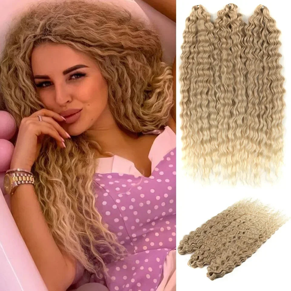 22 Inch Ombre Blonde Rainbow Water Wave Crochet Hair – 300g Synthetic Curly Braiding Extensions