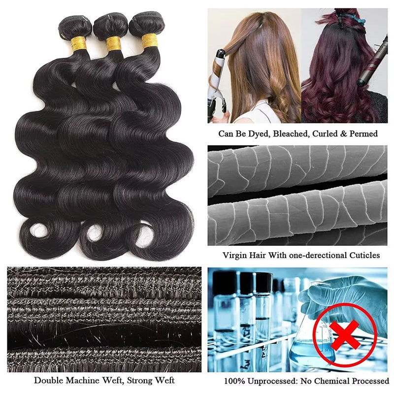 16A Body Wave Bundles Human Hair Raw Virgin 100% Unprocessed Weave Human Hair Extensions 1 3 4 5 Bundles Deals Natural Color